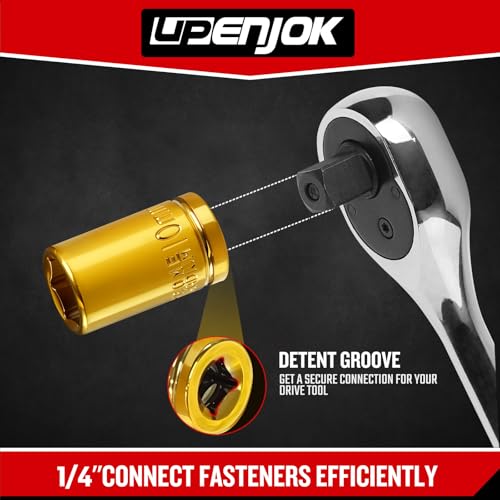 2-Pack 1/4" Drive 10mm Shallow Socket Set - Gold Plated CR-V Steel, 6-Point Design, Anti-Corrosion, for Automotive & DIY