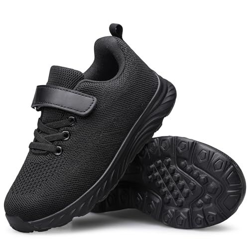 YHOON Little Kid Black Sports Sneakers for Boys Girls - Toddler & Kids Running Shoes
