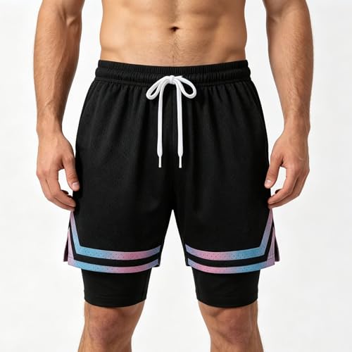 Men's 2 in 1 Athletic Running Shorts - Breathable Compression - Black, 3X-Large