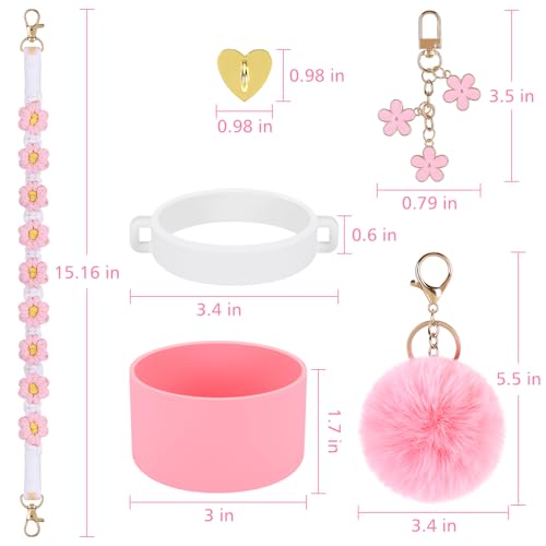 6PCS Stanley Cup Accessories Set - Pink Handle Strap & Charms