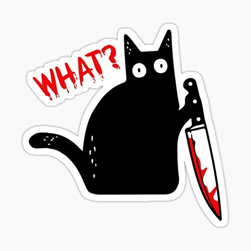 Murderous Cat Holding Knife Vinyl Sticker - Funny Black Cat Decal