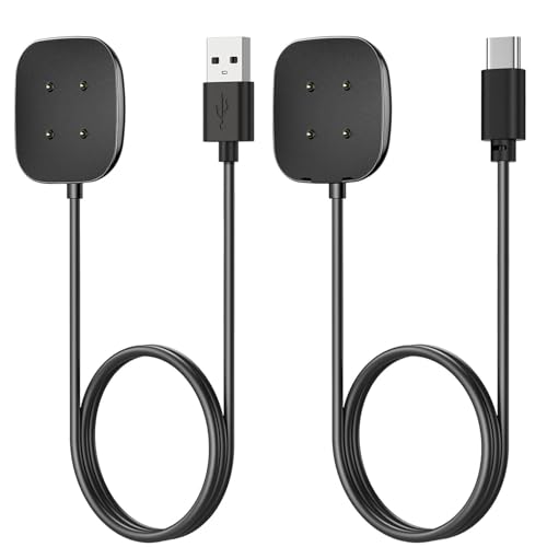 USB A + USB C Charger Cable for Fitbit Versa 4 & Sense 2 - 2 Pack