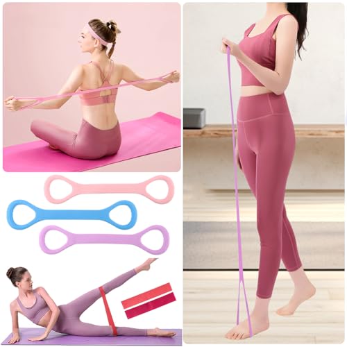 Figure 8 Resistance Bands - 3pcs Elastic Bands with Handles, Red