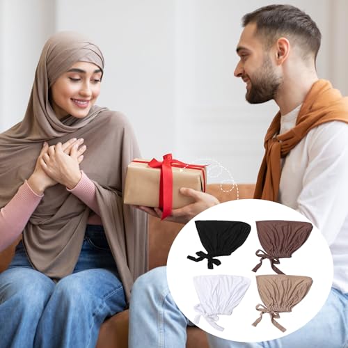 OPUHOHR 4 Pack Women Turban Under Caps - Soft Modal Hijab Undercaps with Ties