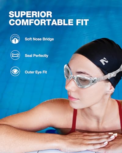 ZIONOR G1 Air Swim Goggles Adult Mirrored & Clear Frame, Clear Lens - A3