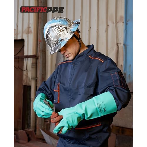 PACIFIC PPE 2 Pairs Chemical Resistant Nitrile Gloves, Resist Household Acid, Alkali, Solvent and Oil, 28 mil, 18", Large