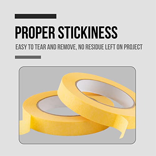Lichamp 18mm x 55m Yellow Automotive Masking Tape for Painting, Auto Body Masking Tape for Car Detailing, Yellow Painters Tapes 0.7 inch x 60 Yards x 4 Rolls