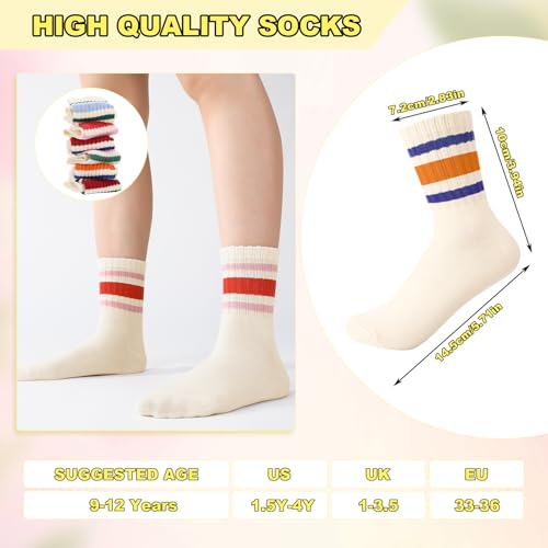 Kids Crew Socks - Cotton Comfort for 9-12 Years - Beige, 6 Pairs