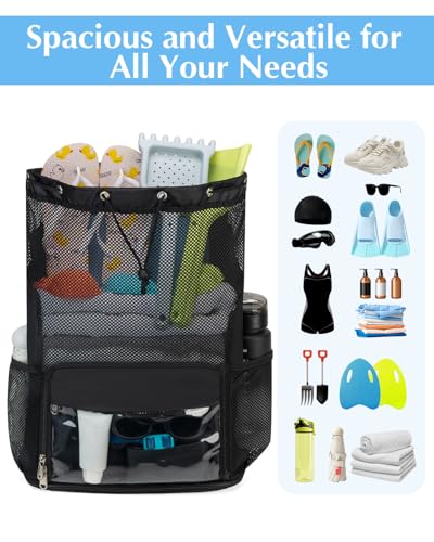 Ecosmile Drawstring Beach Backpack with Shoe Compartment & Wet Pocket - Black