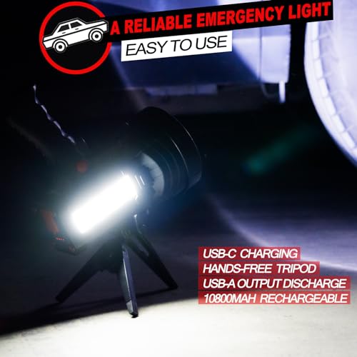 BIGSUN Rechargeable Spotlight, 950000 High Lumens LED Handheld Flashlight with Cob Floodlight and Redlens, Lightweight and Ultra-Long Battery Life Spotlight for House Hunting Boating Camping