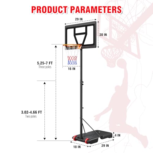 Adjustable Kids Basketball Hoop - 3-7 FT Black, Portable & Durable