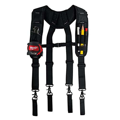 KUNN Tool Belt Suspenders Padded Carpenter Construction Electrician Work Suspender with Attachment Loops for Men,Black