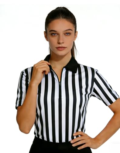 Women's Referee Shirt - Black & White Zipper Jersey - Large