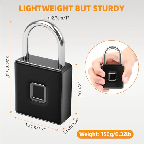 Fingerprint Padlock - Biometric Gym Lock with APP Unlock, Smart Locks for Lockers with Code, Waterproof Keyless Fingerprint Lock for Gym, School