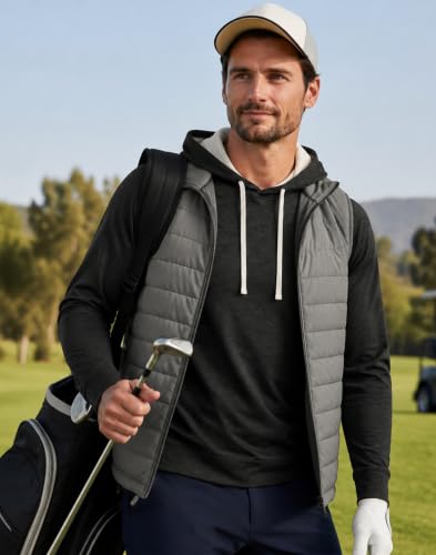 M MAELREG Men’s Lightweight Heather Golf Hooded Sweatshirt – Large Black Heather
