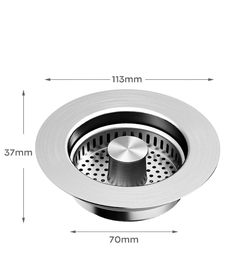 3-in-1 Kitchen Sink Strainer Stopper Combo Stainless Steel Wrap Around Sink Downspout for US Standard 3-1/2 inch Sewer Strainer, Smooth Handle for Easy Cleaning, Anti-Clogging