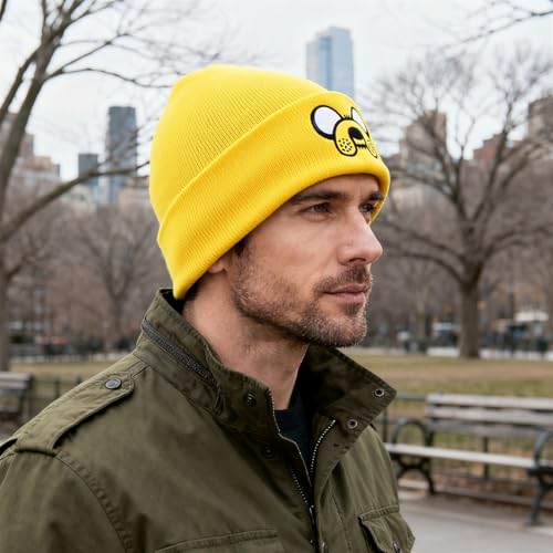 Yellow Beanie for Men and Women - Embroidered Winter Skull Cap