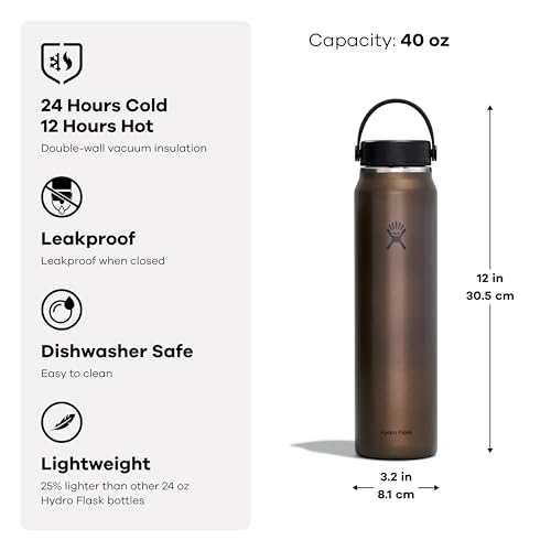 Hydro Flask 40 oz Lightweight Wide Flex Water Bottle Obsidian - 39.9 Ounces