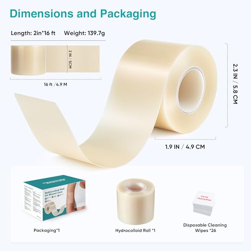 LinToButy Hydrocolloid Wound & Acne Patch Tape Roll 2in x 16ft, Flexible, Waterproof, Cut-to-Size