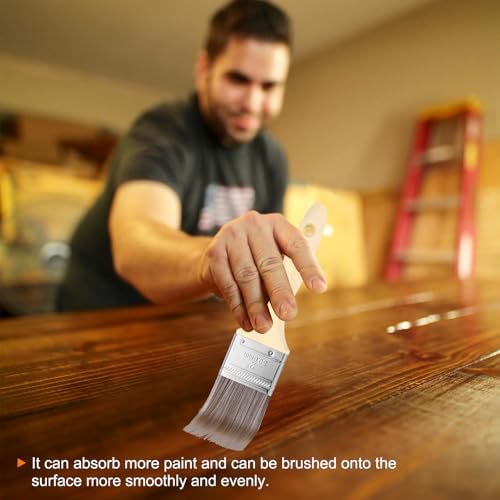 HARFINGTON 2pcs Paint Brushes 1.5" Flat Paint and Chip Brushes with Wooden Handle for DIY Paint Flat Art Furniture Fences Deck Wall Trim, Brown