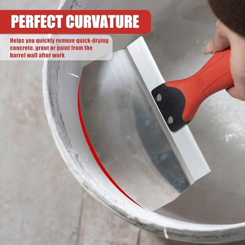 6.5" Bucket Scoop for Drywall & Plaster - Professional Stainless Steel Scraping Tool with Contoured Blade & Soft-Grip Handle, Multipurpose Scoop for Paint, Mortar, Spackling, and Plaster Tools