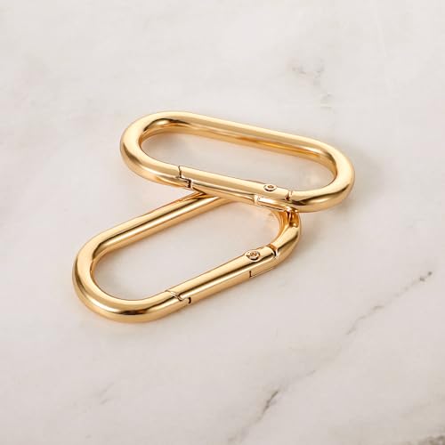 2Pcs Gold Carabiner Clips - Oval Metal Spring Snap Hooks for Bags & Keychains