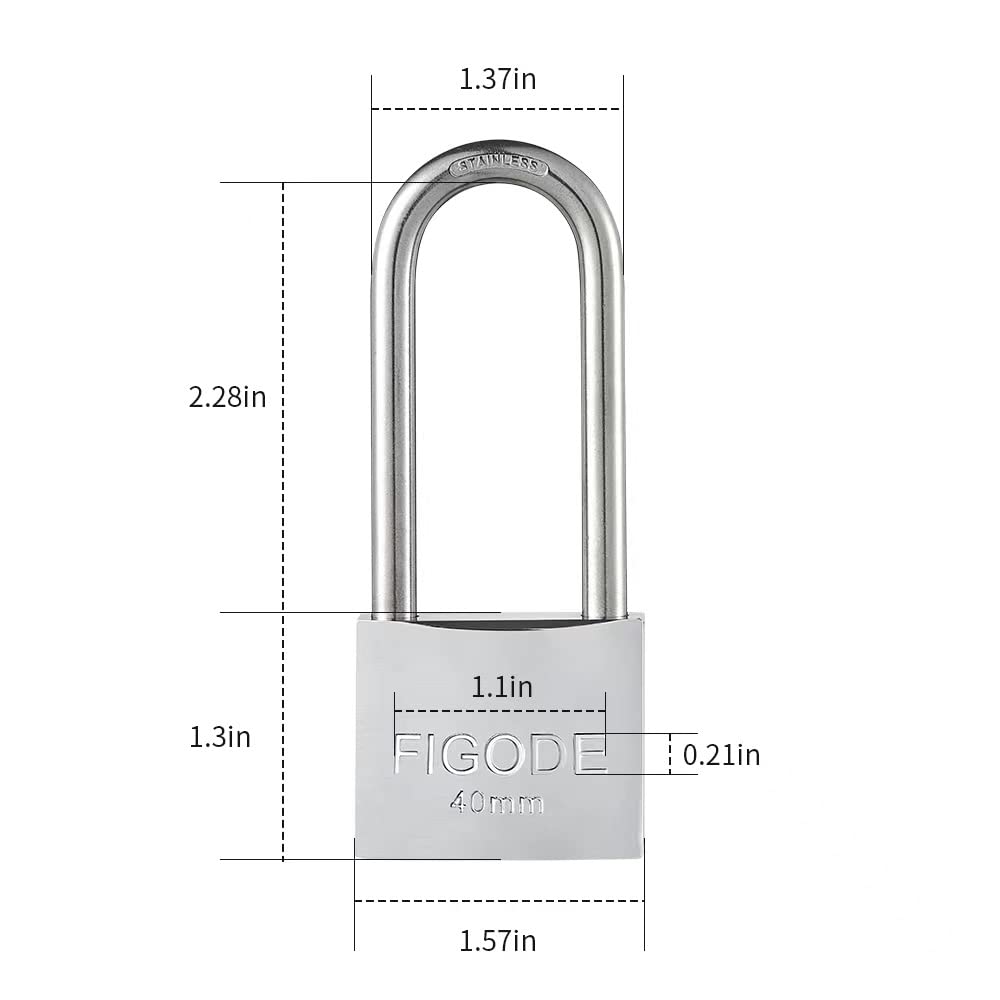 FIGODE® Marine Grade Weatherproof Padlock with Stainless Steel Shackle and Chrome Plated Solid Brass Body, Outdoor Padlock Rustproof, All Locks with Same Key Code#42424, 2.3 in.Long Shackle, 12 Pack