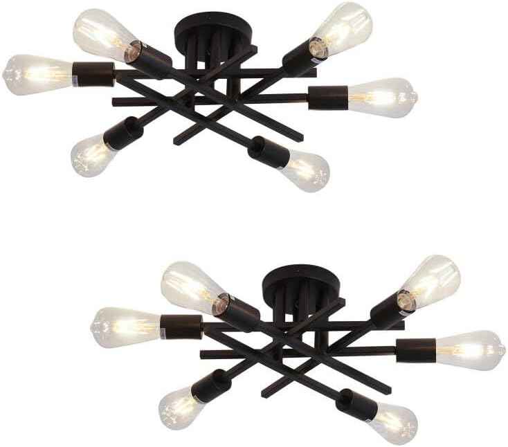 Gold Modern 6-Light Semi Flush Mount Ceiling Light Fixture - Vintage Sputnik Chandelier for Kitchen, Dining & Living Room