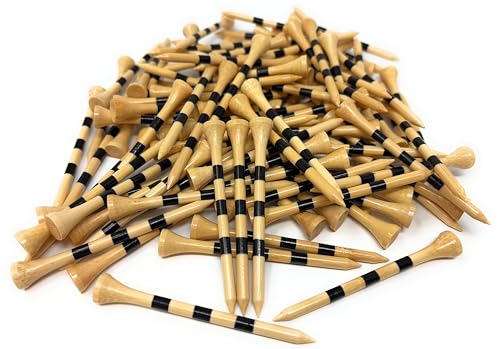 Bamboo Golf Tees 3.25" - Bulk 100 Count, Natural Tee w/ Black Stripes