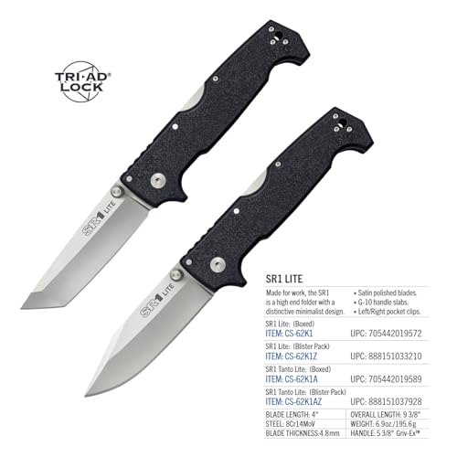 Cold Steel SR1 Lite Tanto Folding Knife 4 Inch Blade, Tactical Self-Defense, Griv-Ex Handle