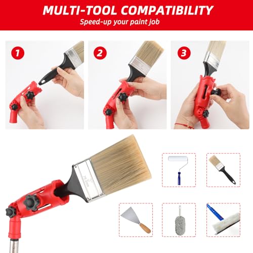 1 Pcs Multi-Angle Paint Brush Extender Tool,High Ceiling Paint Edger Tool,Adjustable Extension Pole Attachment Holder for Paint Brush,Roller, Scraper,Secure Handle Grip,Fits Walls, Trim & Corner