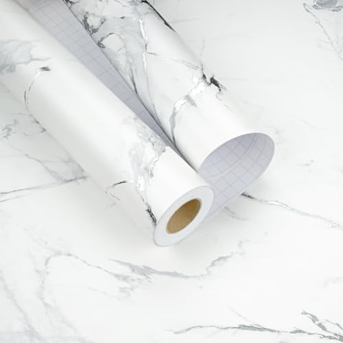 White Silver Marble Contact Paper for Countertops Matte Grey Marble Wallpaper Peel and Stick Self Adhesive Countertop Contact Paper Waterproof for Cabinets Kitchen Walls Desk Wrap 15.7"¡¿78.7"