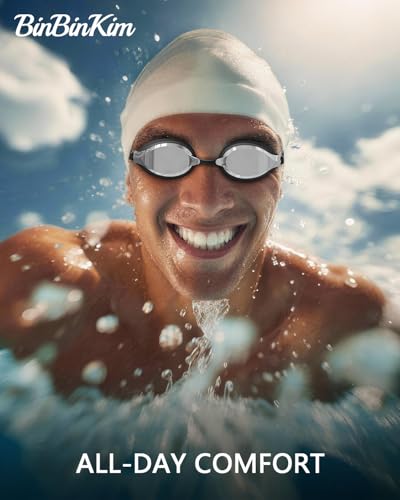 BinBinKim Racing Swimming Goggles 180° Wide View Anti-Fog UV Black