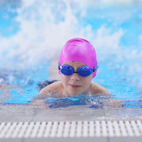 Kids Silicone Swim Cap - 2 Pack Waterproof Bath Caps for Ages 3-15 - Rose Red & Purple