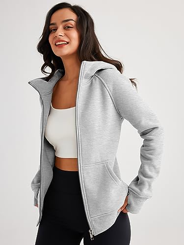 Trendy Queen Women's Grey Zip Up Fleece Hoodie Small Fall Fashion Sweatshirt
