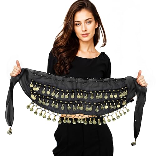 AHQiZFX 12 Pcs Belly Dance Sequin Tassel Skirt Set with Coin Embellishments