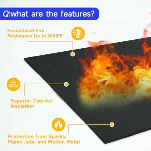 40x40 Inch Fireproof Welding Blanket Pad, Carbon Felt Wick & Flame Retardant Fabric, 5mm Thick Fireproof Heat Resistant Mat, Up to 3000°F for Soldering, Firepit, Grill, Smoker & Plumbing