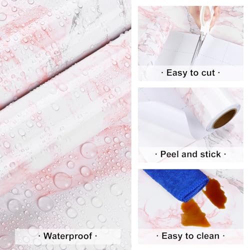 Pink Glossy Marble Contact Paper Peel and Stick Waterproof Self Adhesive Wallpaper 15.7in x 78.8in Countertop Contact Paper Crafts Wall Covering for Table Countertop Cabinet