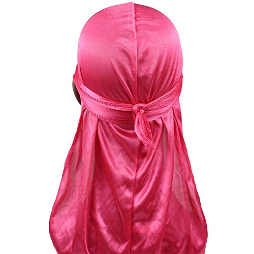 Silk Durag for Men with Long Straps - Hot Pink