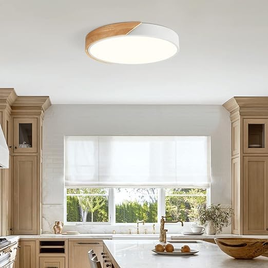 Vikaey Modern Dimmable LED Ceiling Light, Minimalist Wood Style 5CCT 2700K-6000K Flush Mount Ceiling Light Fixture, Round Lighting Lamp for Bedroom Living Room Dining Room Laundry, White, 15.8"