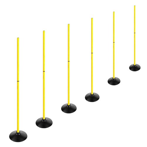 TNZMART 4.9FT Training Agility Poles Detachable Soccer Training Sticks Multi-Purpose Slalom Boundary Poles with Rubber Bases (Pack of 6, Yellow)