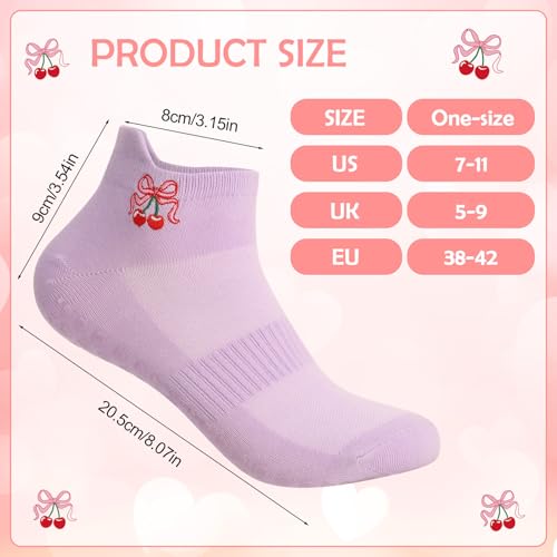 Grippy Non-Slip Pilates Socks for Women - 6 Pairs Red Cherry