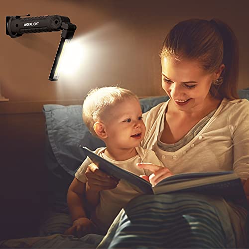 Honoson 4 Pieces LED Work Light Cob Rechargeable Work Flashlight with Magnetic Base, Hanging Hook and 360¡Æ Rotate 5 Modes Portable LED Flashlight for Car Repair, Household and Outdoor(Large)