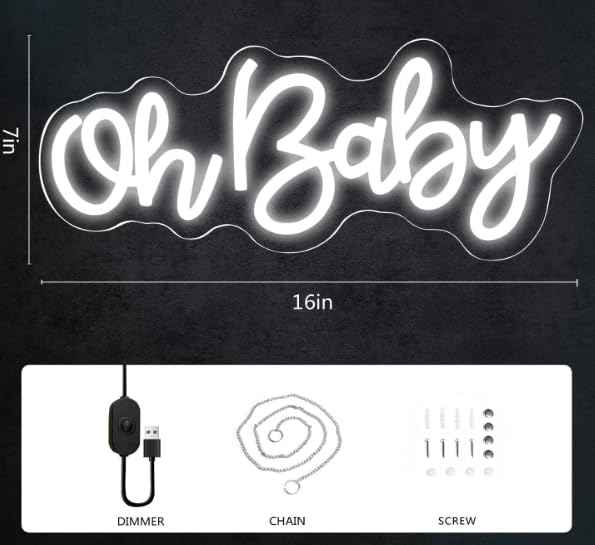 Oh Baby Neon Sign, Oh baby Light Up Sign USB Powered for Backdrop Baby Shower, Birthday, Wedding Decor (16" x 7", Warm White)