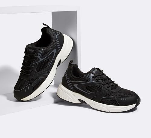 LUCKY STEP Women's Mesh Casual Fashion Sneakers Lace Up - Black (7)