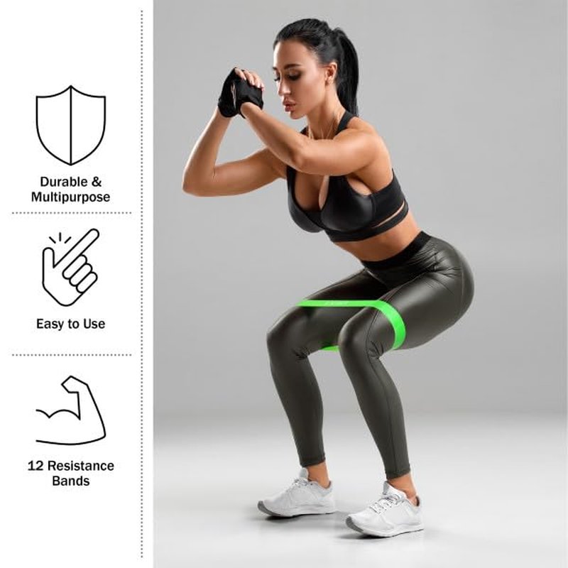 Resistance Bands for Working Out - Workout Band Loop 12-Pack - Exercise Bands with 4 Levels for Toning, Stretching or Physical Therapy by Home-Complete