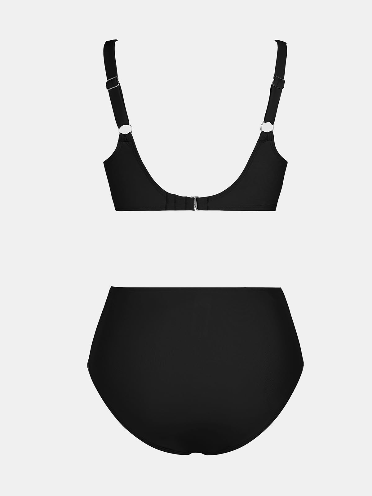 CUPSHE Women's Bikini Sets High Waisted Swimsuit Underwire Adjustable Straps Twisted Hook Full Coverage Bottom, M Black