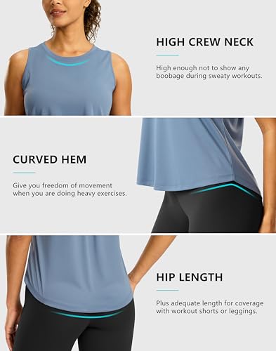 G Gradual Women's Tank Top - Sleeveless Athletic Yoga Top, Medium, Dusty Blue