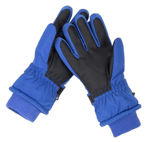Kids Winter Ski Snow Gloves - Waterproof Mittens for Ages 5-10 - Blue