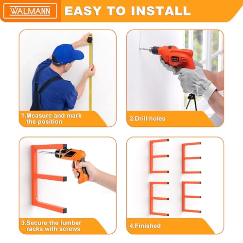 WALMANN Garage Wall Mounted Lumber Storage Rack, Overhead Heavy Duty One-Piece Design Lumber Rack for Woodworking Shop(1 Pair)